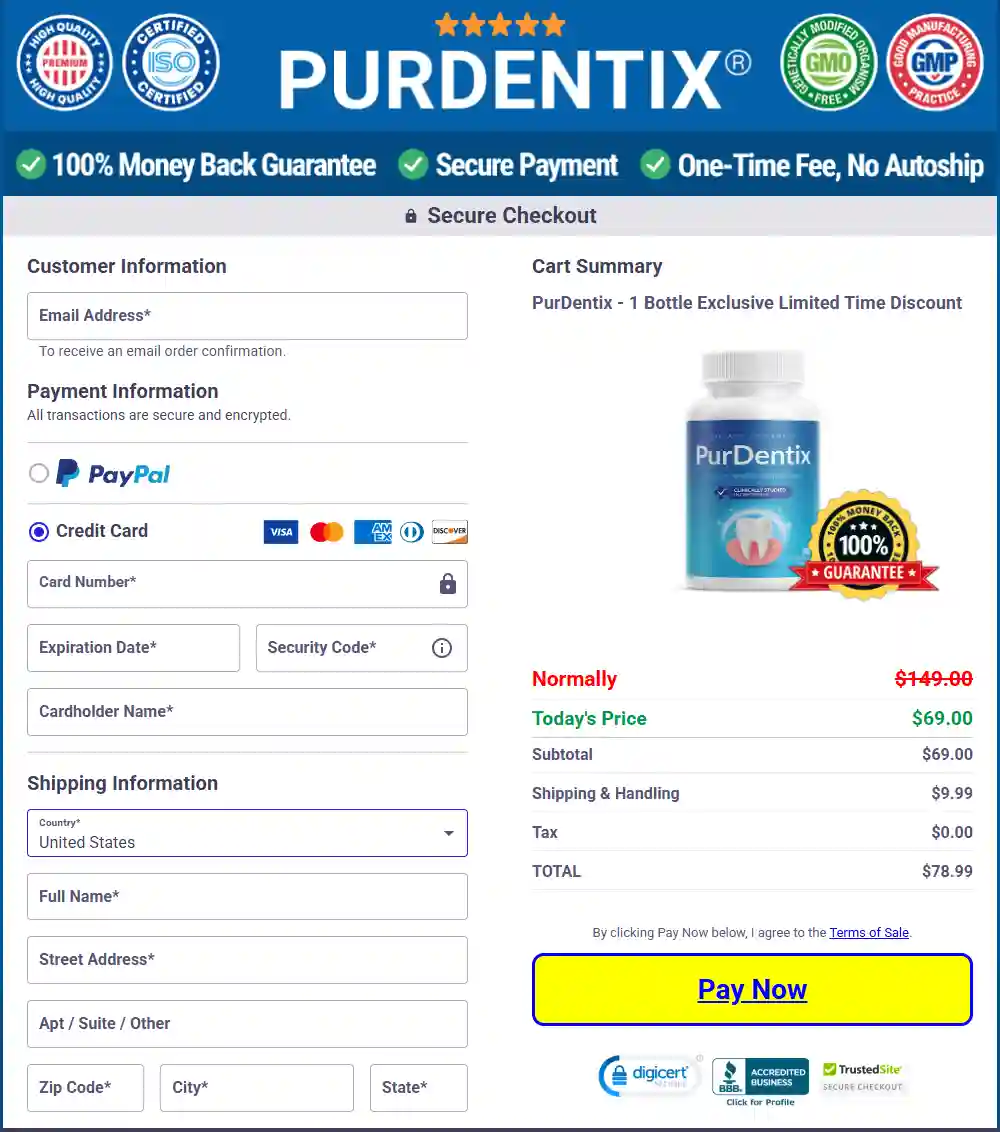 purdentix Official Website Checkout Page – Secure Online Order Process